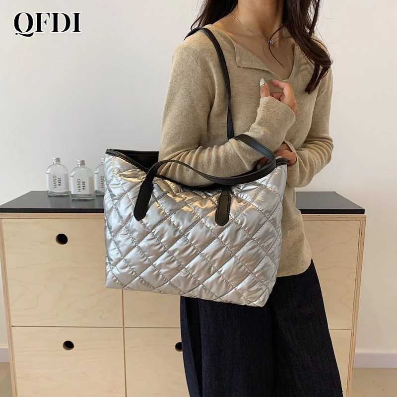 QFDI Túi Xuống Nữ Mới Dung Tích Lớn Rhomboid Đi Làm Túi Xách Thời Trang Đeo Vai Túi Tote Túi