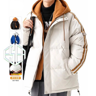 Esea Áo Khoác Dày Dặn Dáng Rộng Giả Hai Mảnh Có Mũ Trùm Đầu Phong Cách retro Mỹ Giản Dị Ấm Áp Mùa Đông Thời Trang Thường Ngày Dành Cho Nam Và Nữ