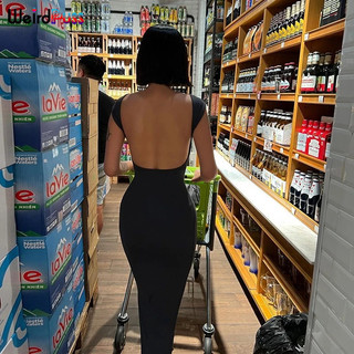  Weird Puss Đầm maxi Tay Ngắn Hở Lưng Chất Liệu Mềm Mại Co Giãn Tốt Thời Trang Quyến Rũ Cho Nữ 
