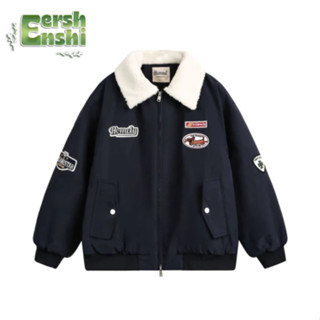  Áo khoác cotton nam EERSHENSHI có cổ lông cừu áo khoác thiết kế chắp vá cổ điển và đau khổ 