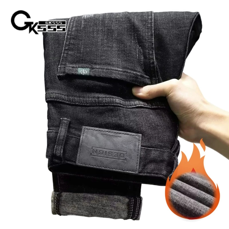 Quần jean lông cừu nam Gksss, thiết kế thương hiệu phong cách Harajuku Nhật Bản, quần jean nhung mỏng mỏng ấm áp