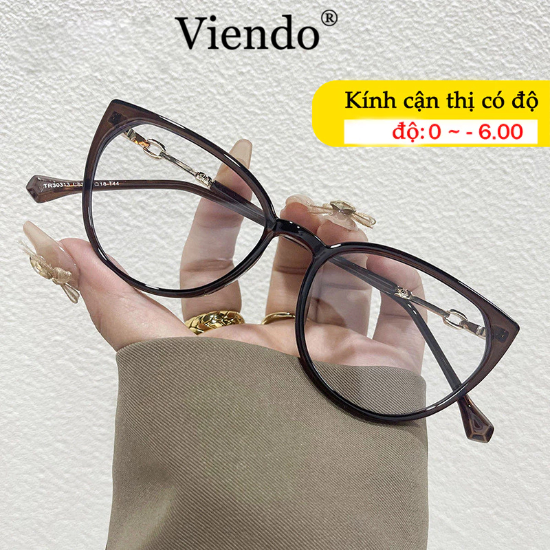 Kính Giả Cận Nam Nữ VIENDO Mặt Kính Mắt Mèo Chống Ánh Sáng Xanh Kính Tia UV Đổi Màu Khi Ra Nắng Thời Trang (Cắt Cận Thị Loạn Thị Tròng Kính)