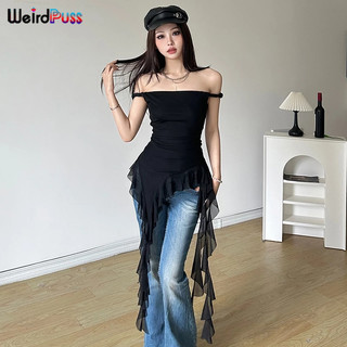 Weird Puss Lạ Puss Thanh Lịch Thường Ngày Mini Váy Một Vai Skinny Chắc Chắn Lưng Hình Dạng Không Đều Váy Ruy Băng Đa Năng Mùa Hè Thiết Kế Cao Cấp Nóng Gà Váy Mùa Hè Nữ 2024 Nóng Mới