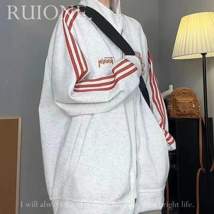 RUIONE Áo khoác bóng chày Áo thể thao Màu tương phản Nối lỏng lẻo WU24B0006S