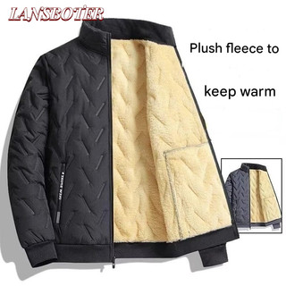 Lansboter Áo khoác Cotton nam mùa thu đông Áo khoác lông cừu dày ấm áp Sherpa dáng rộng Plus kích thước Áo khoác