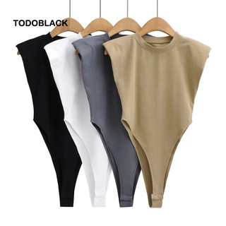 TODOBLACK Bộ áo liền quần đeo vai đệm màu trơn gợi cảm bó sát không tay dành cho nữ