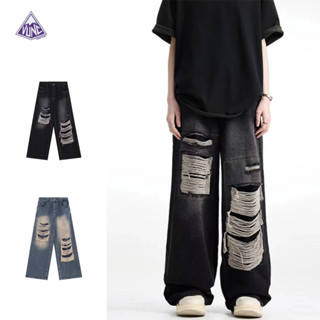 Quần Jean Dài Dáng Suông Rộng Rách Gối Phong Cách retro Đường Phố Mỹ Thời Trang Mùa Hè Mới Cho Nam
