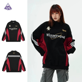 VUNC Áo Sweater Tay Dài Dáng Rộng In Họa Tiết Màu Tương Phản Phong Cách Đường Phố Mỹ Thời Trang Cho Nam