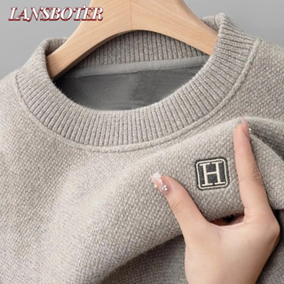 Áo len nam cổ tròn lót lông cừu dày cao cấp Chenille dệt kim chui đầu