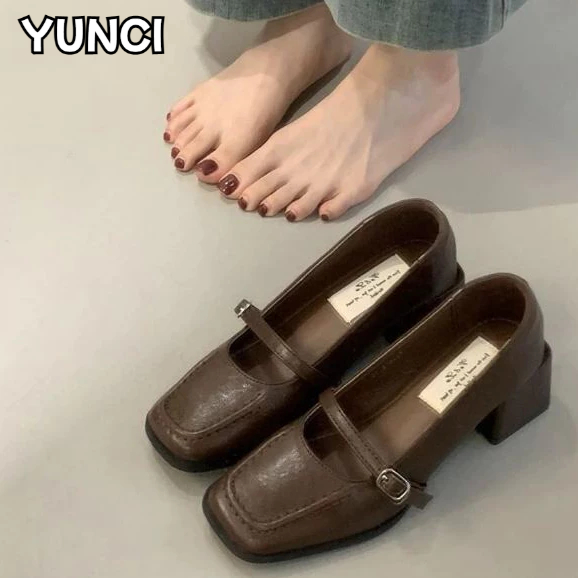 YUNCI giày nữ boot nữ bột Thời trang trăm mốt Độn đế Phối hợp dễ dàng Êm ái Đệm êm FSX2490MY6 37Z240910