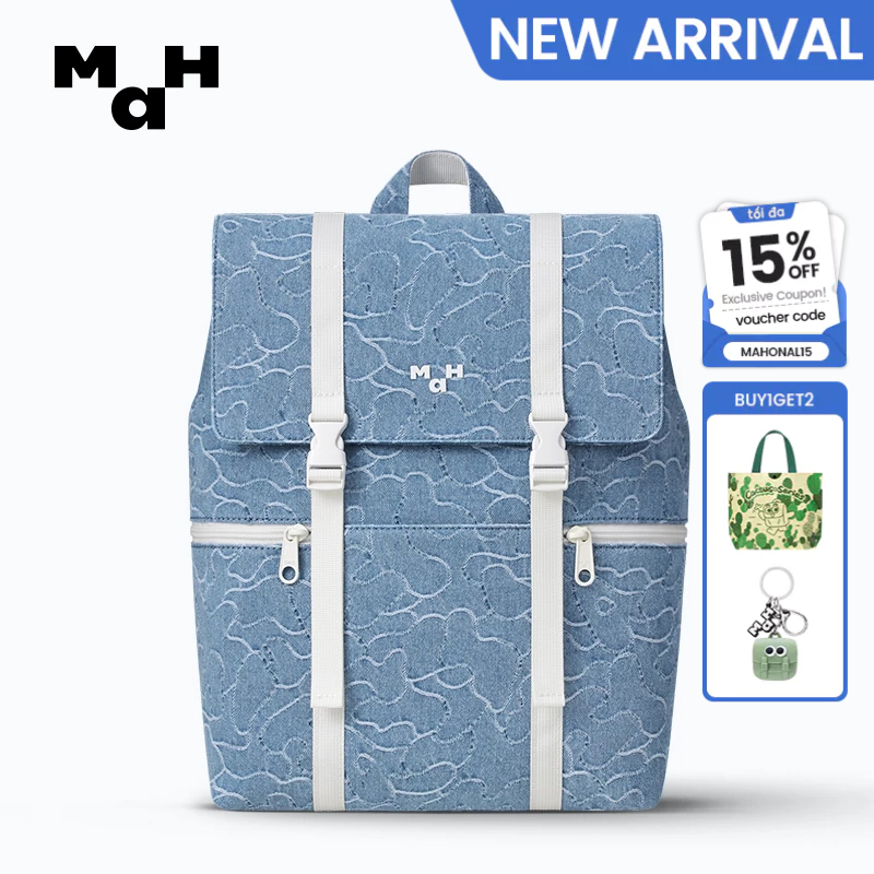 MAH 3166 Siro Denim Bule Ngụy Trang Dòng Thời Trang Dễ Dàng Truy Cập Ba Lô Laptop 14 inch