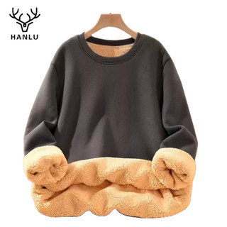  Áo nỉ nam HANLU cổ tròn vải da cừu ấm áp đơn giản màu trơn thể thao dáng rộng hàng đầu 