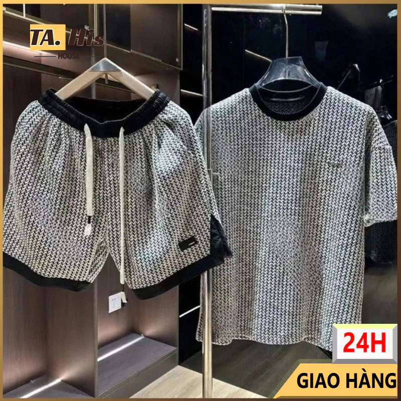 🔥🔥【VN Hàng tồn kho】Mùa hè giải trí thể thao ngắn tay quần short hai mảnh bông in thủ công quần áo nam big size