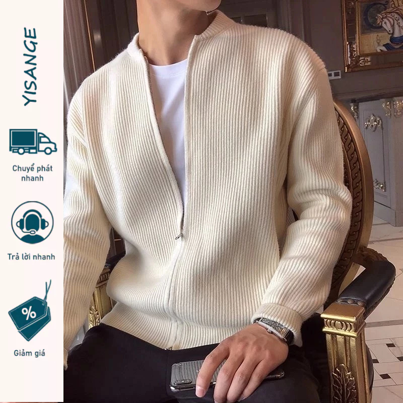 Áo len dệt kim nam YISONGE Phiên bản Hàn Quốc Hợp thời trang Áo khoác ngoài cá nhân Áo cardigan Slim fit Áo len