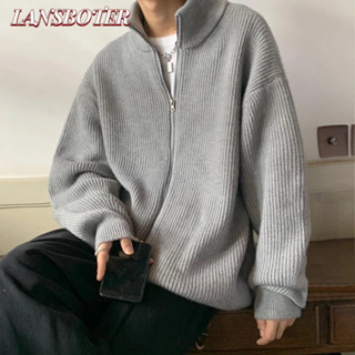  Áo len nam LANSBOTER Mùa thu đông phong cách Hàn Quốc đơn giản xu hướng thời trang áo len dệt kim giản dị dáng rộng 