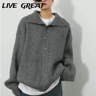  LIVE GREAT Áo len dệt kim nam GREA áo khoác mùa thu đông ve áo rộng áo len lười tay dài thông thường 