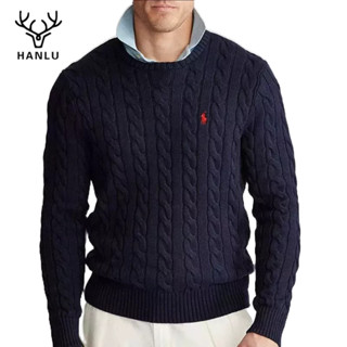 Áo len nam HANLU thêu cổ tròn áo len dệt kim ấm áp xoắn đôi giản dị phù hợp với hàng đầu