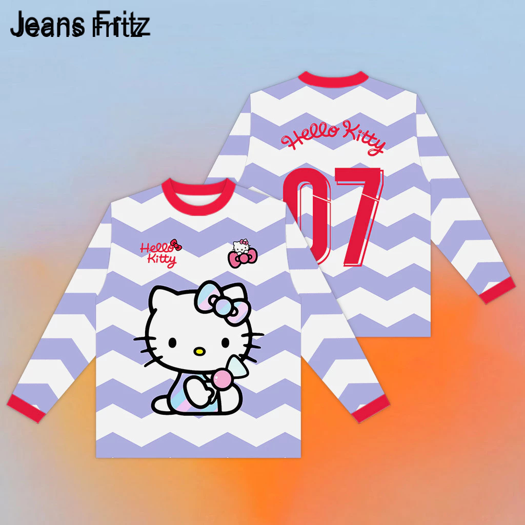 2024 Mới Hello Kitty Chung Quần Áo Hoạt Hình Dễ Thương Hello Kitty Áo Thun Dài Tay Màu Tím