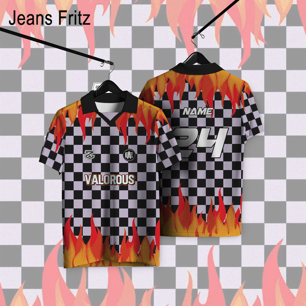 Giá TRỊ Màu Đen Jersey Tôn Trọng Jersey Cổ Retro Bóng Đá Ngọn Lửa Thiết Kế Rồng Jersey Unisex Dạo Ph