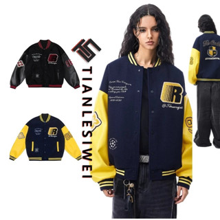 Tianlesiwei Áo khoác bóng chày dáng rộng đơn giản mùa thu nam nữ Áo khoác thêu đường phố cao cấp Mỹ