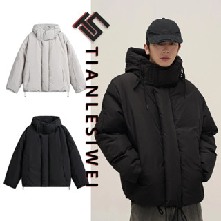 Tianlesiwei Mùa đông nam nữ màu trơn cổ cao có mũ trùm đầu áo khoác cotton đường phố cao cấp Mỹ màu trơn áo khoác dày