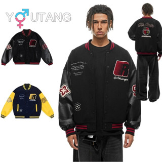 Youtang Áo khoác thêu đường phố cao cấp Mỹ mùa thu áo khoác bóng chày dáng rộng đơn giản dành cho nam và nữ