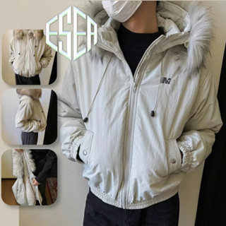  Quần áo Cotton nam ESEA Thiết kế kiểu Mỹ Áo khoác có mũ trùm đầu cổ lông thú Unisex 