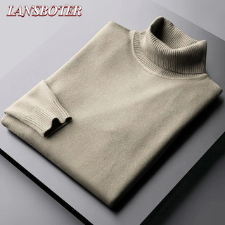 Lansboter Áo Len Nam Thu Đông Lông Cừu Lót Cổ Cao Slim Fit Ve Áo Dày Ấm Tầng Đế Dệt Kim Áo Len