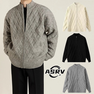 Áo len Cardigan dây kéo ASRV Nam dáng rộng bên ngoài mùa đông màu trơn