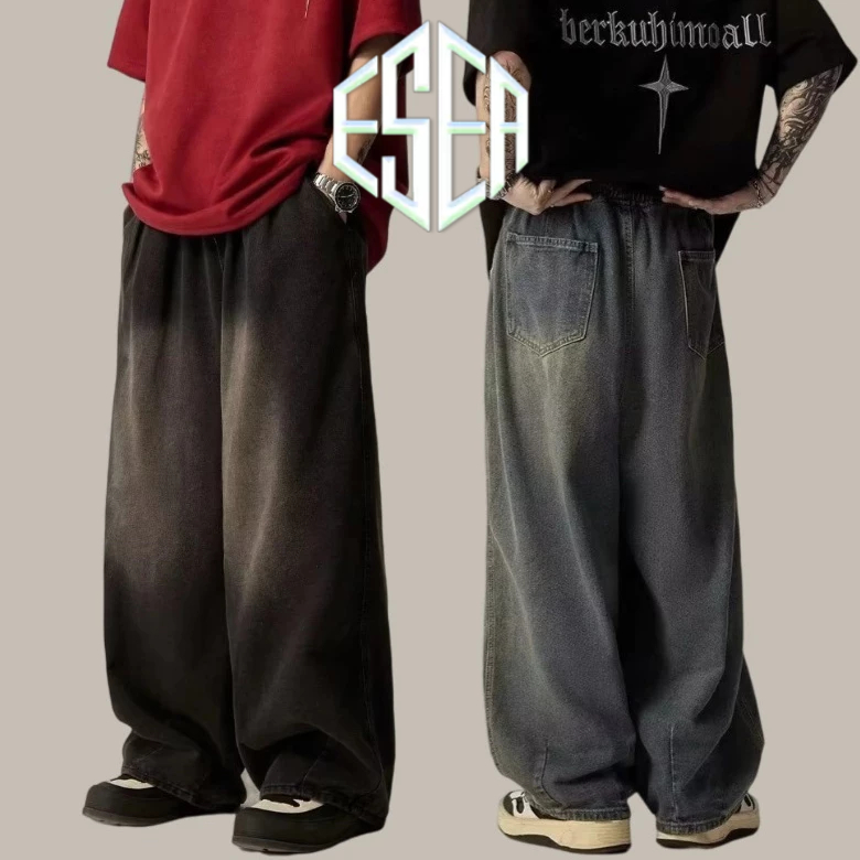 Quần jean nam ESEA American retro dáng rộng giản dị đường phố cao cấp phong cách trung tính