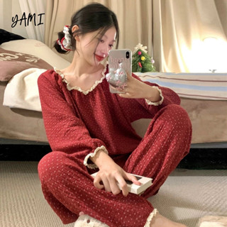 YAMI Bộ Đồ Ngủ Dài Tay Nữ Influencer Phong Cách Thu Đông Dài Tay