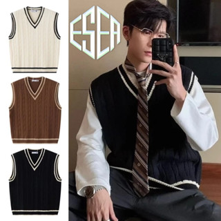 Áo vest dệt kim nam ESEA thời trang phổ biến của Mỹ retro dáng rộng giản dị cổ chữ V áo vest dệt kim không tay tình yêu