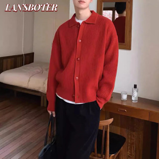 Áo len nam LANSBOTER màu trơn phong cách Hàn Quốc Áo khoác Cardigan đơn giản