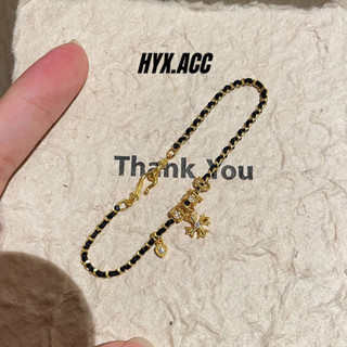 Vòng tay nữ Vintage Ngọt ngào mát mẻ Chữ thập vàng đen Vòng tay dây bện