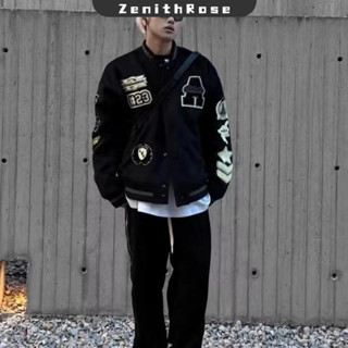 ZenithRose Áo khoác nam kiểu Mỹ in hình cổ điển dáng rộng đồng phục bóng chày phù hợp