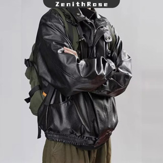  ZenithRose Áo khoác nam cổ điển bóng da bò đứng cổ áo da thật áo khoác bomber chất lượng cao vải 