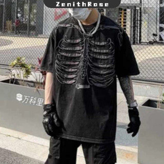 Zenithrose Châu Âu và Mỹ đường phố cao cấp côn đồ đẹp trai giặt áo thun rách cũ nam mùa hè Mỹ hợp thời trang thương hiệu hiphop ngắn tay cặp đôi áo