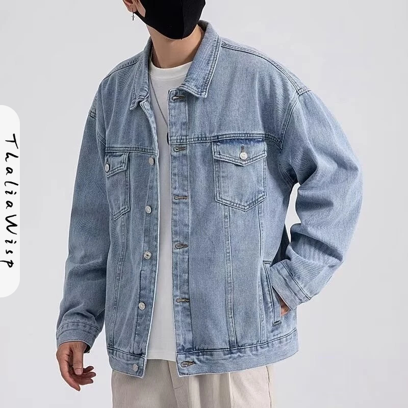 ThaliaWisp M-4XL Denim Coat Nam Nữ Rời, Xanh Trung Tính Đen Rửa plus Size
