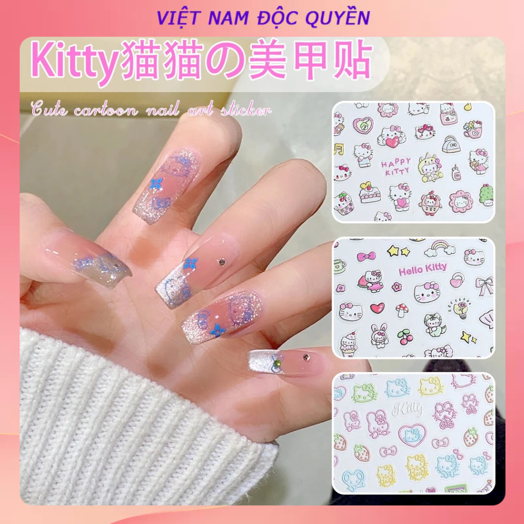 Miếng Dán Móng Tay 3d Hình hello kitty Dễ Thương