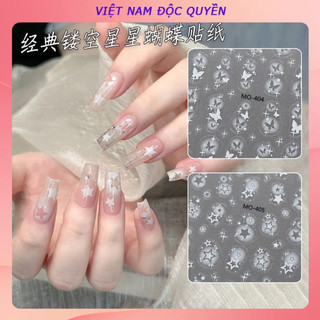 Bán chạy cổ điển rỗng ngôi sao bướm cứu trợ miếng dán móng tay dễ thương miếng dán móng tay trang trí móng tay miếng dán DIY miếng dán chống thấm nước