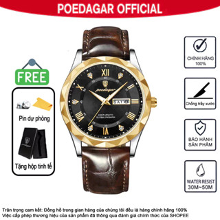 Đồng hồ dây da nam chính hãng POEDAGAR 615 Phong cách doanh nhân Trang trí kim cương Lịch thời trang Sáng chống nước chống trầy xước Ống kính phong trào Thụy Sĩ Đồng hồ thạch anh sang trọng Quà tặng nam Quà tặng ngày của cha