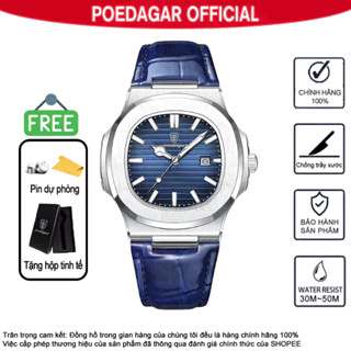 Đồng hồ nam dây da vuông chính hãng POEDAGAR 613 Phong cách Nautilus cổ điển Đồng hồ đeo tay phong cách doanh nhân sang trọng Thời trang và giản dị Quà tặng cho nam giới Phong trào Thụy Sĩ phát sáng chống nước