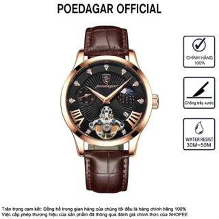 Đồng hồ đeo tay nam dây da POEDAGAR 906 Đồng hồ phong cách kinh doanh Đồng hồ nam Lịch dạ quang Quà tặng nam Đồng hồ đẹp giá rẻ