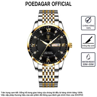 Đồng hồ nam POEDAGAR 836, dây đeo bằng thép không gỉ với thiết kế khóa bướm, phong cách sang trọng, hiển thị kép lịch ngày và tuần, phát sáng trong đêm, chống nước 30M, chạy giờ chuẩn xác Quà tặng dành cho Nam Phong trào chất lượng cao Thụy Sĩ