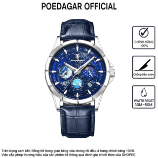 Đồng hồ dây da nam POEDAGAR 916 chính hãng Phong cách kinh doanh Starry Sky Design Đồng hồ sang trọng Lịch không thấm nước phát sáng Quà tặng đồng hồ nam