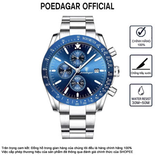 Đồng hồ nam đa chức năng POEDAGAR 988 Dây đeo bằng thép không gỉ Lịch Chronograph Dạ quang Chống nước Đồng hồ sang trọng Hợp thời trang Phong cách kinh doanh Đồng hồ kim loại