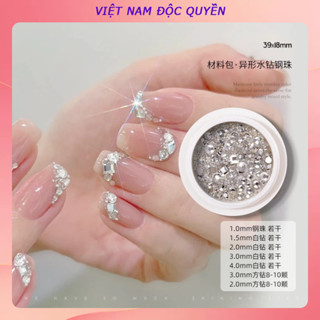 Hạt Kim Cương Tròn Bằng Thép Màu Trắng Hình Người Ngoài Hành Tinh Mini Đính Đá Lấp Lánh Trang Trí Móng Tay