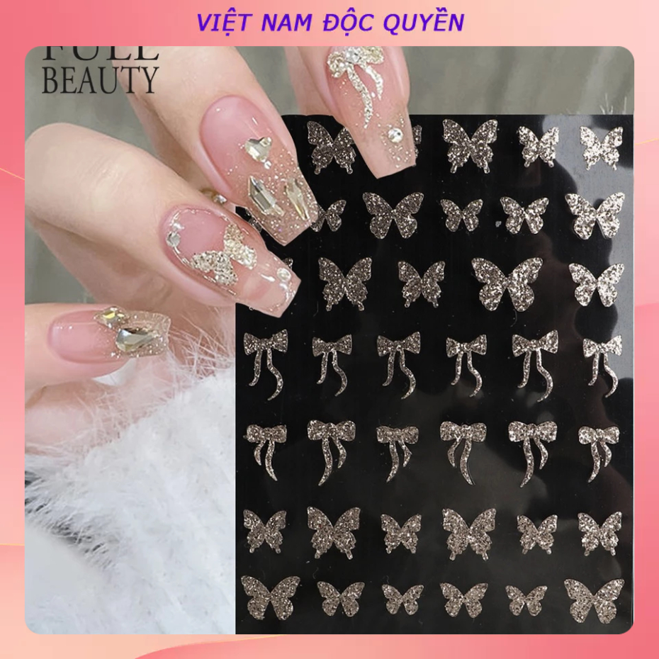 Miếng Dán Trang Trí Móng Tay Hình Bướm 3D Lấp Lánh