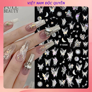  Bán buôn miếng dán móng tay rỗng Laser Butterfly Ribbon Silver Illusion 3D Backglue Dán móng tay Miếng dán móng tay Đề can và đồ trang trí 