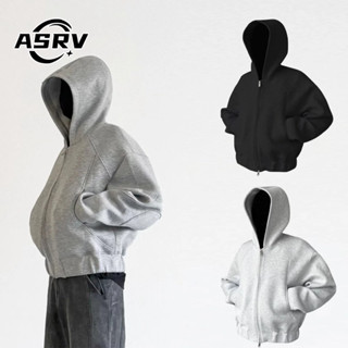 Áo len có mũ trùm đầu ASRV Áo khoác crop Top mùa thu đông